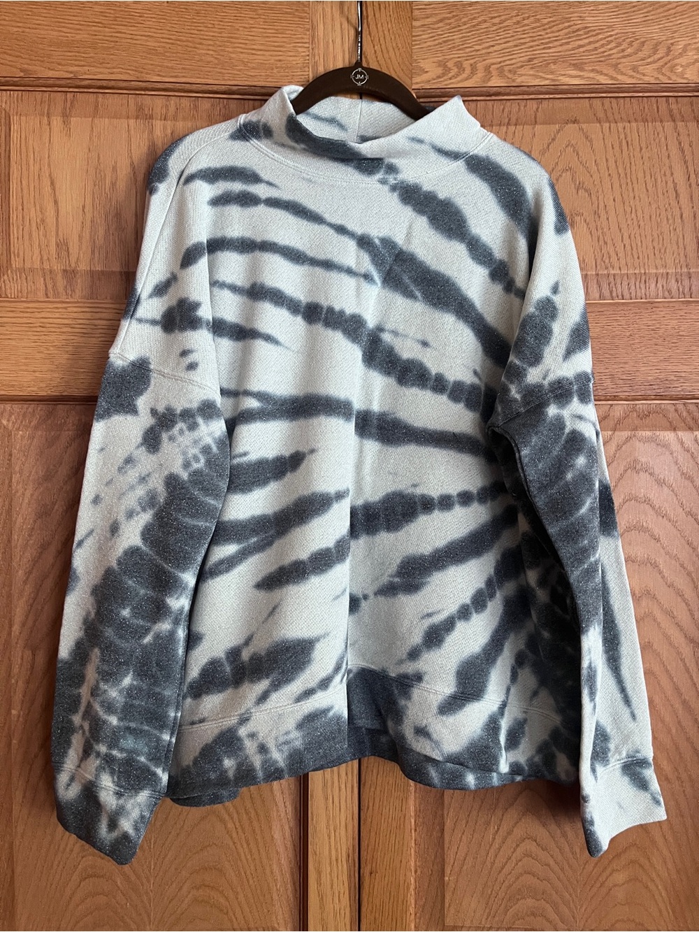 Democracy Tie-Dye Crewneck Sweatshirt in Light Gray and Metallic Silver